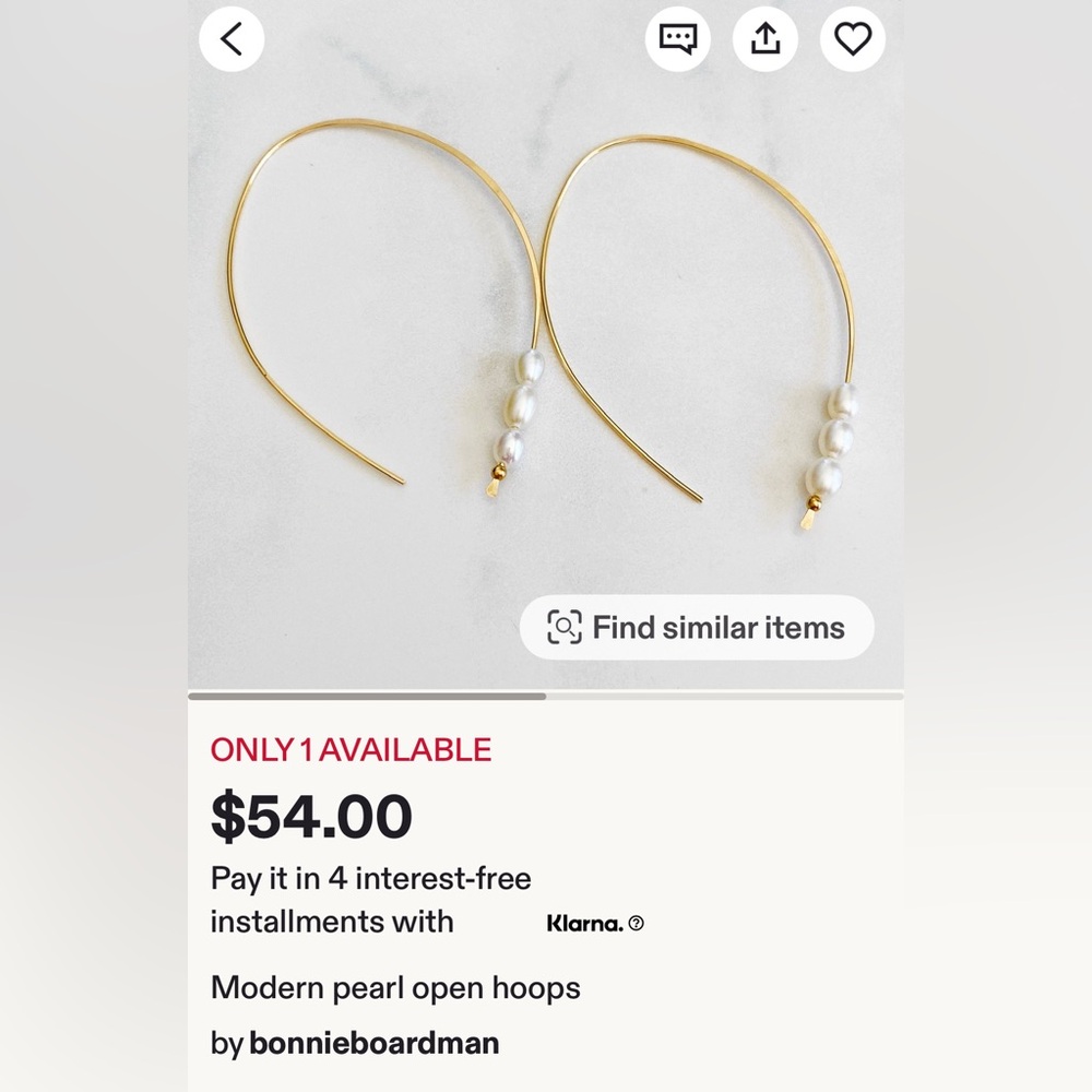 NWT Gold Pearl Open Hoop Earrings